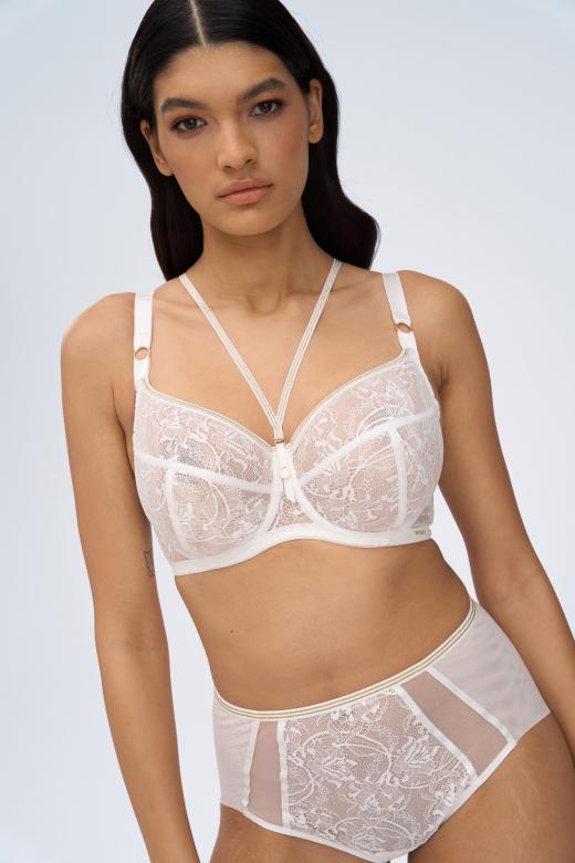 Chiara M Gold  – Miękki  biustonosz z biżuteryjnymi strapsami  dla średnich i dużych biustów